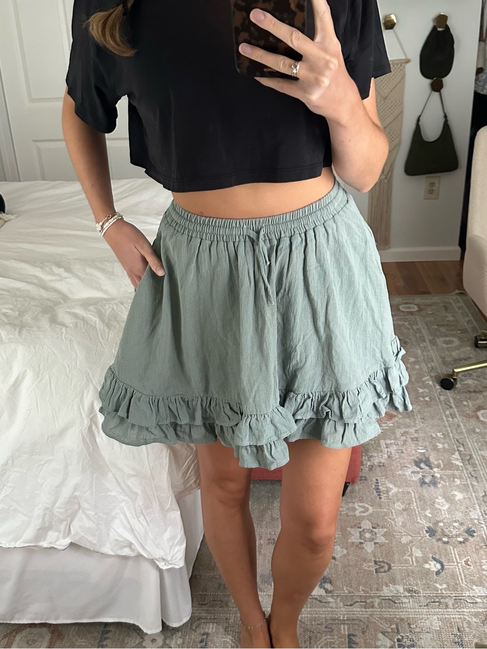 H&M Sage Green Ruffle Mini Skirt